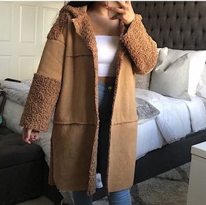 Camel Faux Sherpa Suede Coat Sz.S